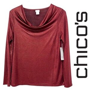 🆕Chico’s Shimmery Cowl Neck Tee Size 0 US Small